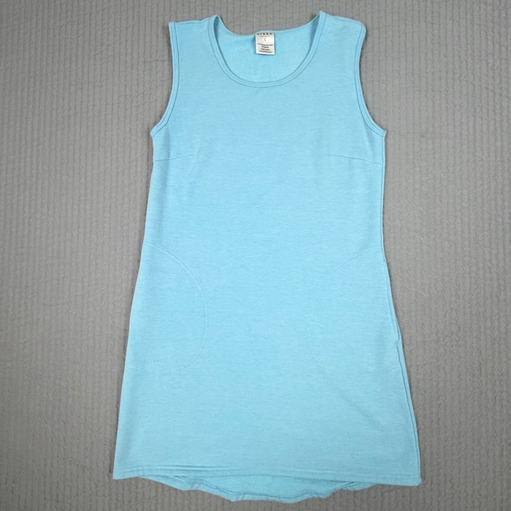 Serra Womens Blue Sleeveless Knit Shift Dress Size S Pockets Super Soft Tunic